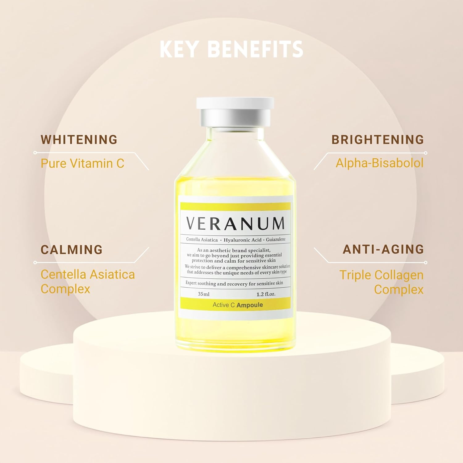 Active C Ampoule – 25% Stabilized Vitamin C Brightening & Firming Serum with Triple Collagen, Centella EV & Peptides – Non-Irritating Korean Skincare for Radiant, Even-Tone Skin – 1.2 fl oz