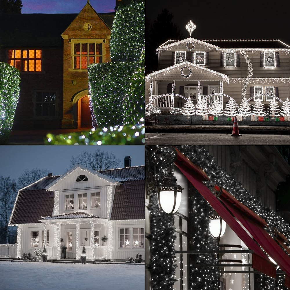 Arkim Lot de 2 guirlandes lumineuses solaires à 200 LED, lampes solaires d'extérieur étanches en fil de cuivre, pour jardin, terrasse, cour, maison, mariage, fêtes de Noël (blanc 200 LED, 2)