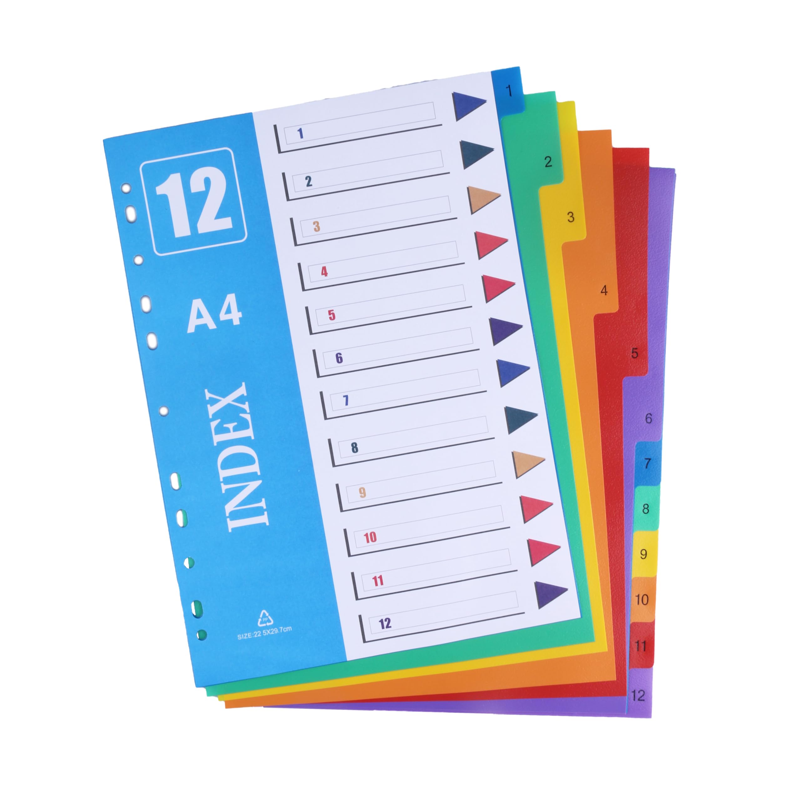 AMO HERMOSO 10 Pack 12 Part File Dividers A4 for Lever Arch Files Ring Binders Plastic Multi-Coloured, 1-12 Index Sections 10Pack - Image 2