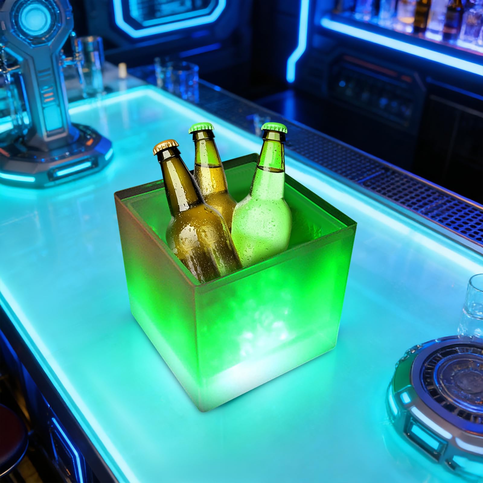 Secchiello di ghiaccio a LED per bevande, bianco RGB, refrigeratore per champagne, in plastica, per feste, bar, matrimoni, decorazione da tavolo