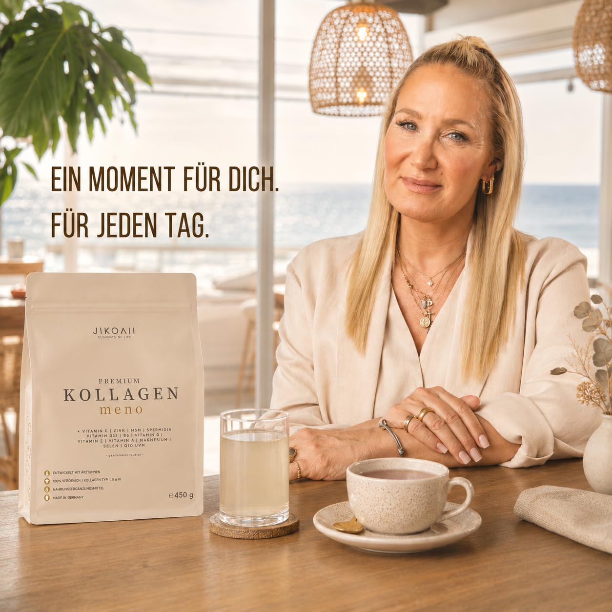 Kollagen Pulver Meno, Vitamin C, Typ I II III, 450 g, Neutral | Collagen Peptide Typ I II III aus Weiderind, Frauen in Wechseljahren, Beauty-Routinen, neutraler Geschmack, Made in Germany