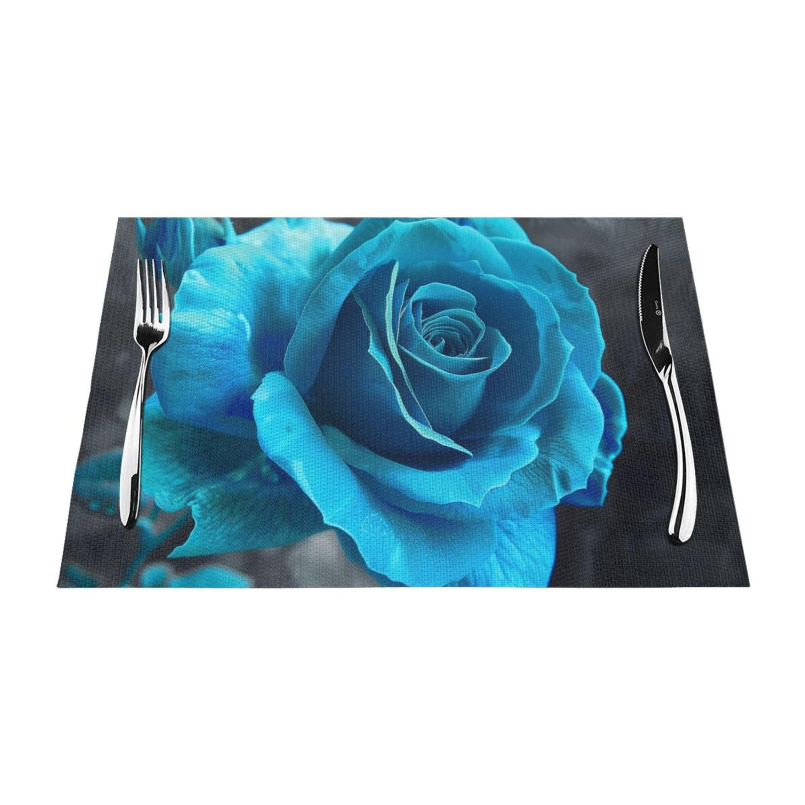 Set de table motif rose bleue idéal pour repas de famille et dîner de jardin