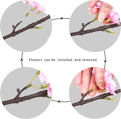 Miniatura 6 de Flor brillante, 4 flores artificiales de cerezo, arreglos de flores de durazno de seda, planta artificial alta de 42.9 pulgadas de alto, para boda,