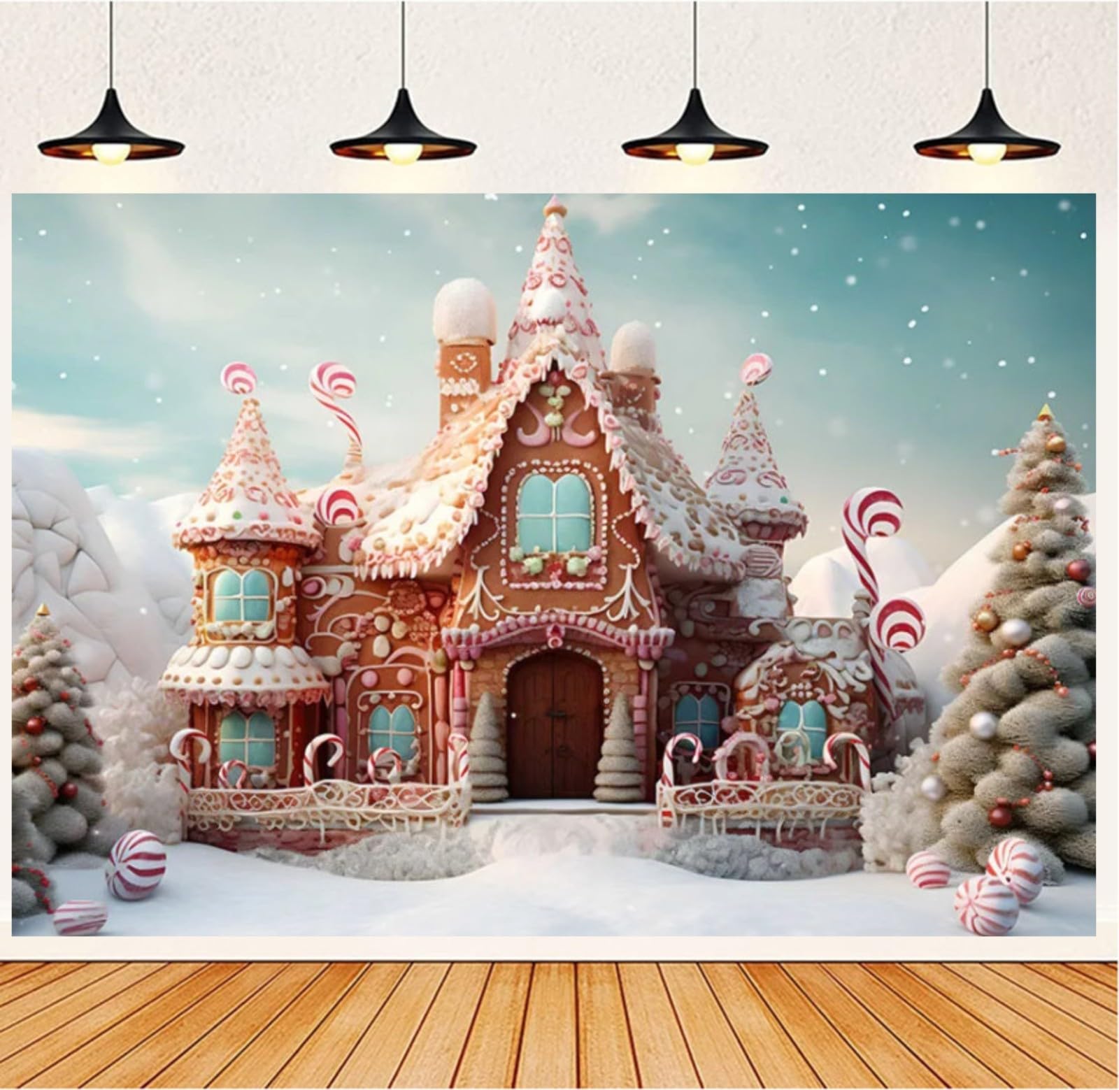 Christmas Candy Gingerbread House Forest Snow Background Winter Castle Photography Backdrops Baby Home Party Decoration Supplies 7x5 feet