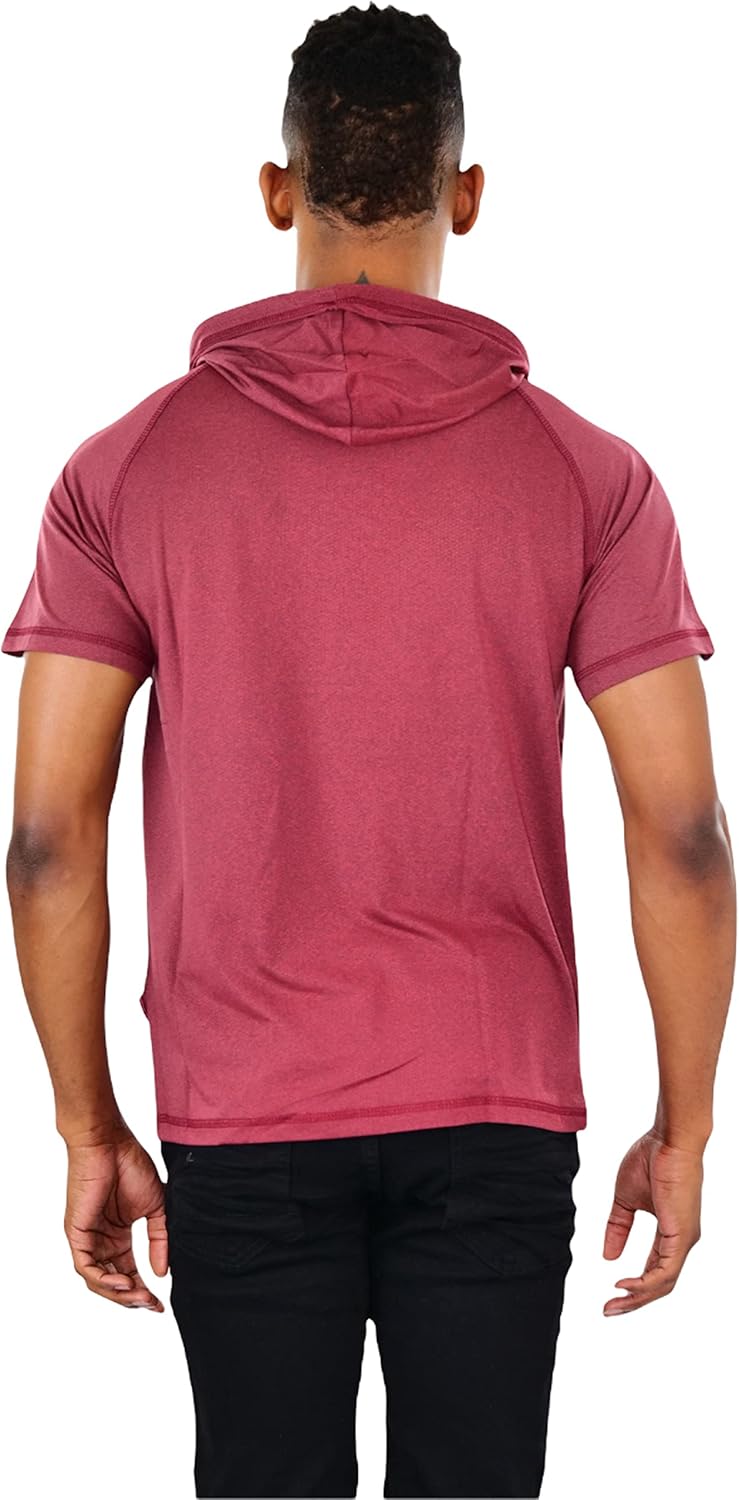 ToBeInStyle Men's Lightweight Raglan Heather Short Sleeve Pullover Drawstring Hoodie w/Kangaroo Pocket - Burgundy - S - Image 5