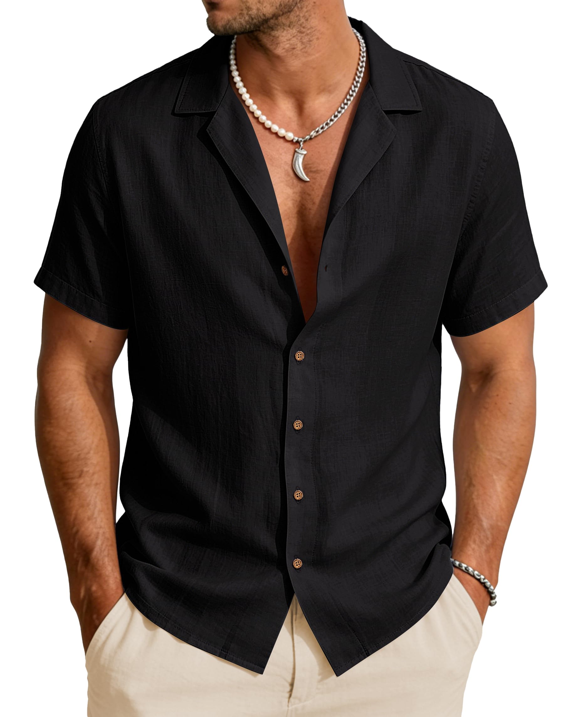 HMIYA Hemd Herren Kurzarm 100% Baumwolle Sommer Kurzarmhemd Button Down Freizeithemden Strand Regular Fit Shirt