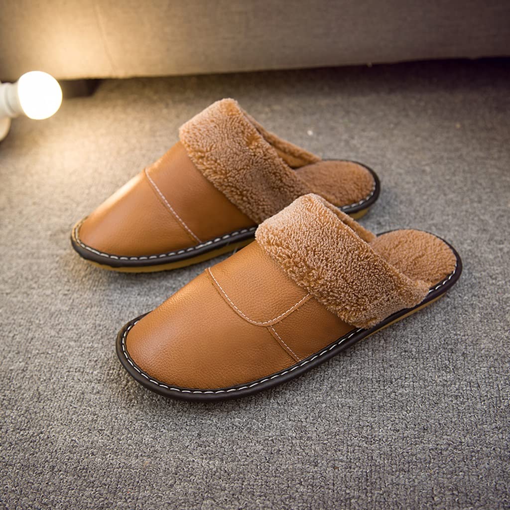 Generico Pantofole da Uomo in Pelle, Calde E Spesse, Adatte per Luso Interno, Realizzate in Vera Pelle E Misto Cotone, Color Bordeaux (A 29(4243))