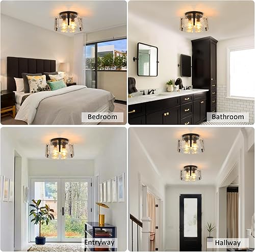 Miniatura 7 de Lámpara de techo semiempotrada negra, 3 luces modernas para pasillo, lámparas de techo, accesorios de iluminación de cocina, lámparas de techo para