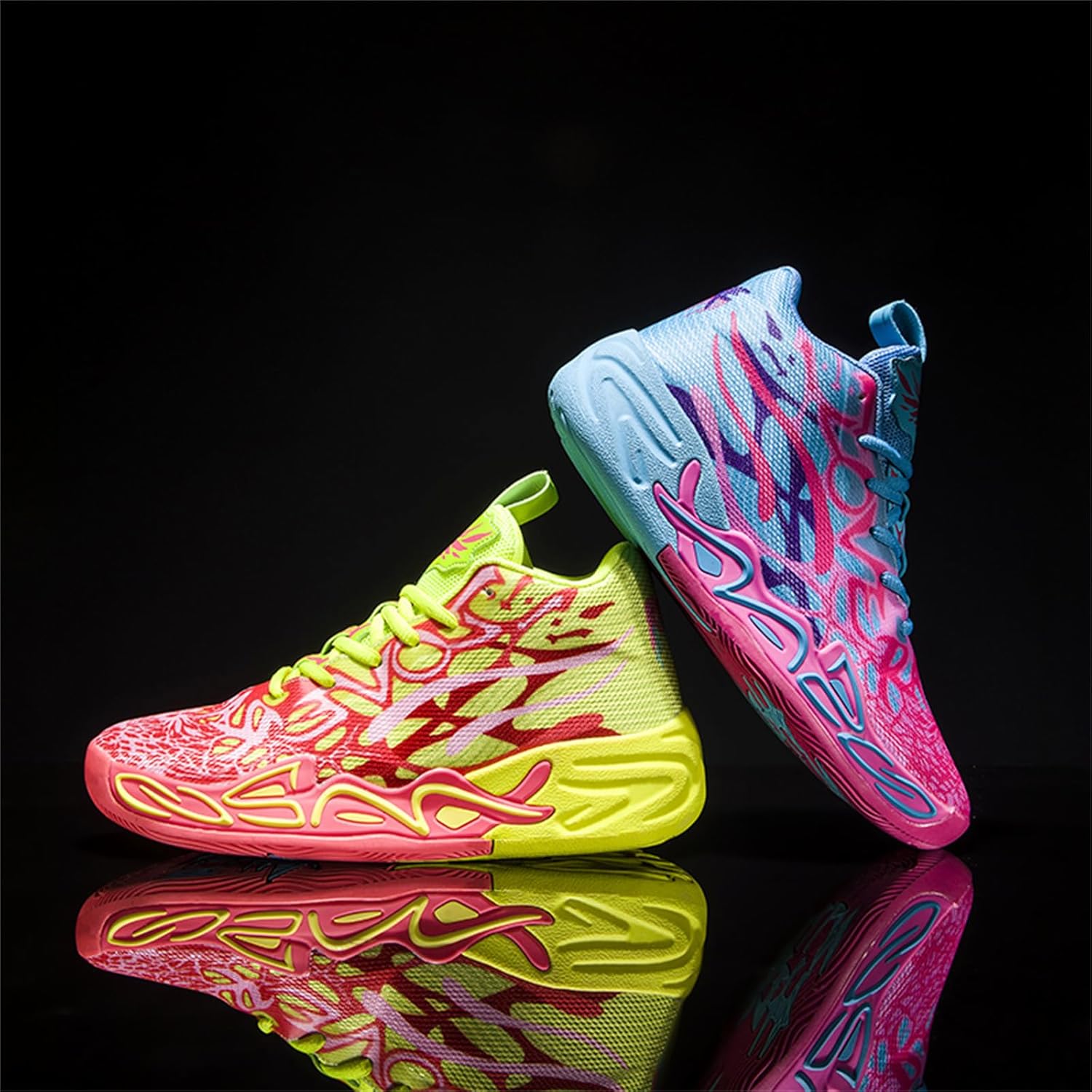 Men's Multicolour High Top Lace Up Breathable Mesh Upper Basketball Shoes with Vibrant Fluorescent Gradient Design Comfort for Basketball Training Court Games Tennis Volleyball Athletic Activities