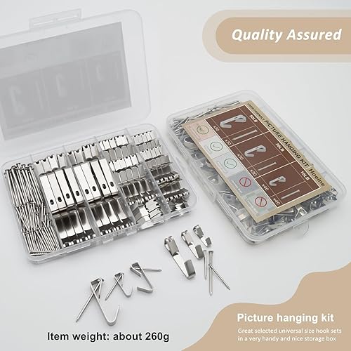 Miniatura 5 de Hoeine Juego de 200 ganchos para colgar fotos, 3 tamaños, incluye ganchos para colgar cuadros de 10 libras, 30 libras, 50 libras, ganchos