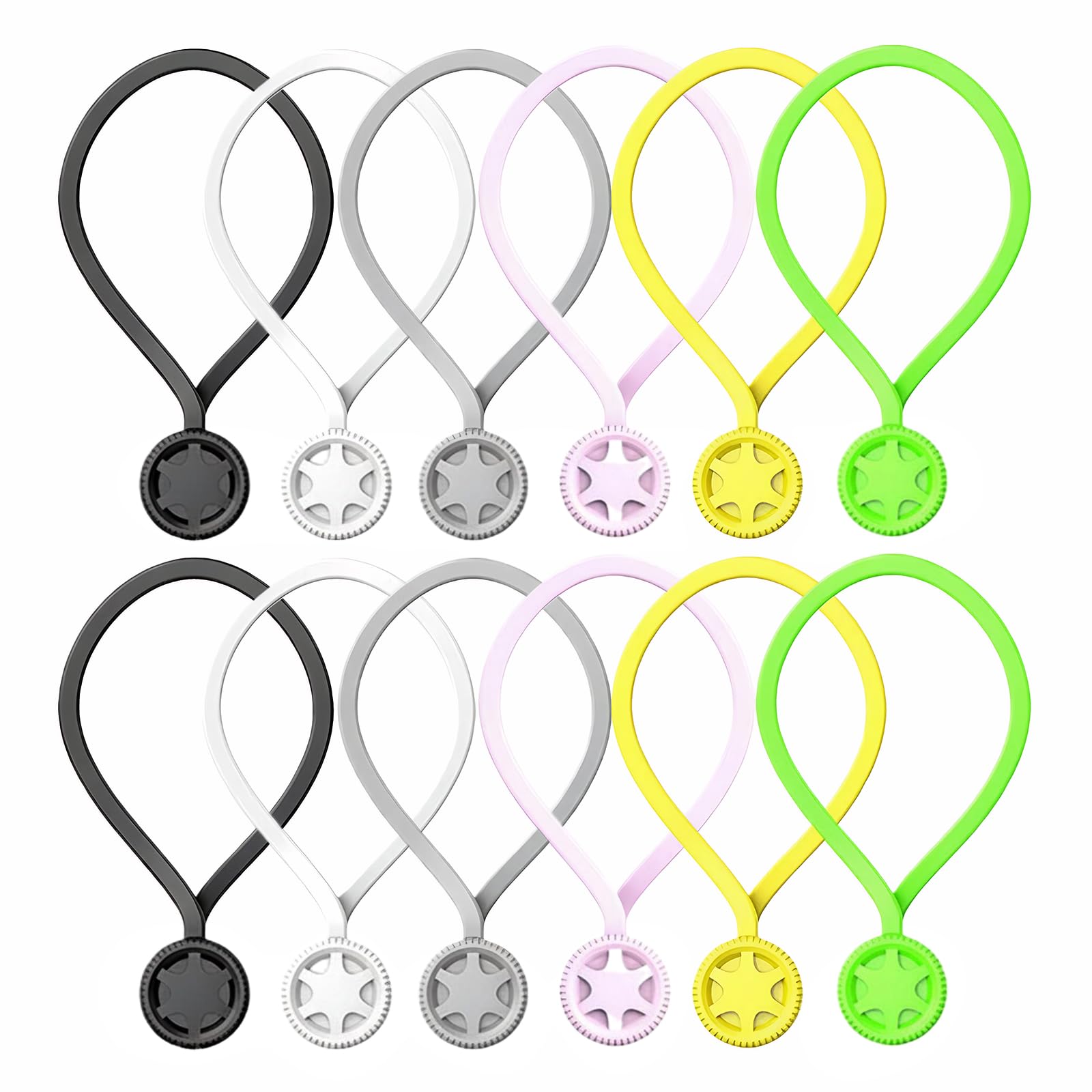 12 Pcs Magnetic Cable Ties, Multi Coloured Reusable Cable Organisers Silicone Magnetic Twist Ties for Home Office, Reusable Silicone Cable Straps for Organizing and Bundling Wires, Charger, Earphone