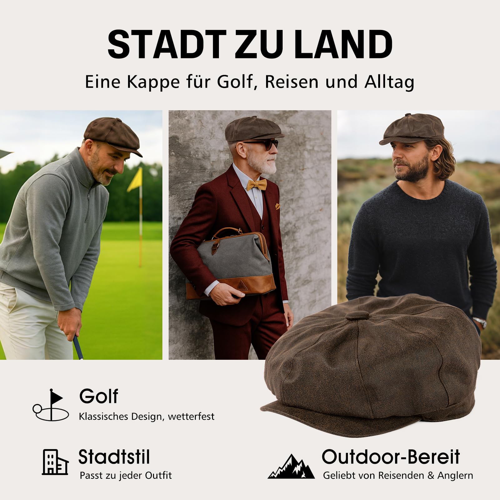 TOP-EX Męska czapka z daszkiem na deszczową pogodę – wodoodporna, stylowa czapka z daszkiem w stylu Peaky Blinders, idealna na wędrówki, golfa, wędkowania, strzelania, polowania i jako czapka rakietka
