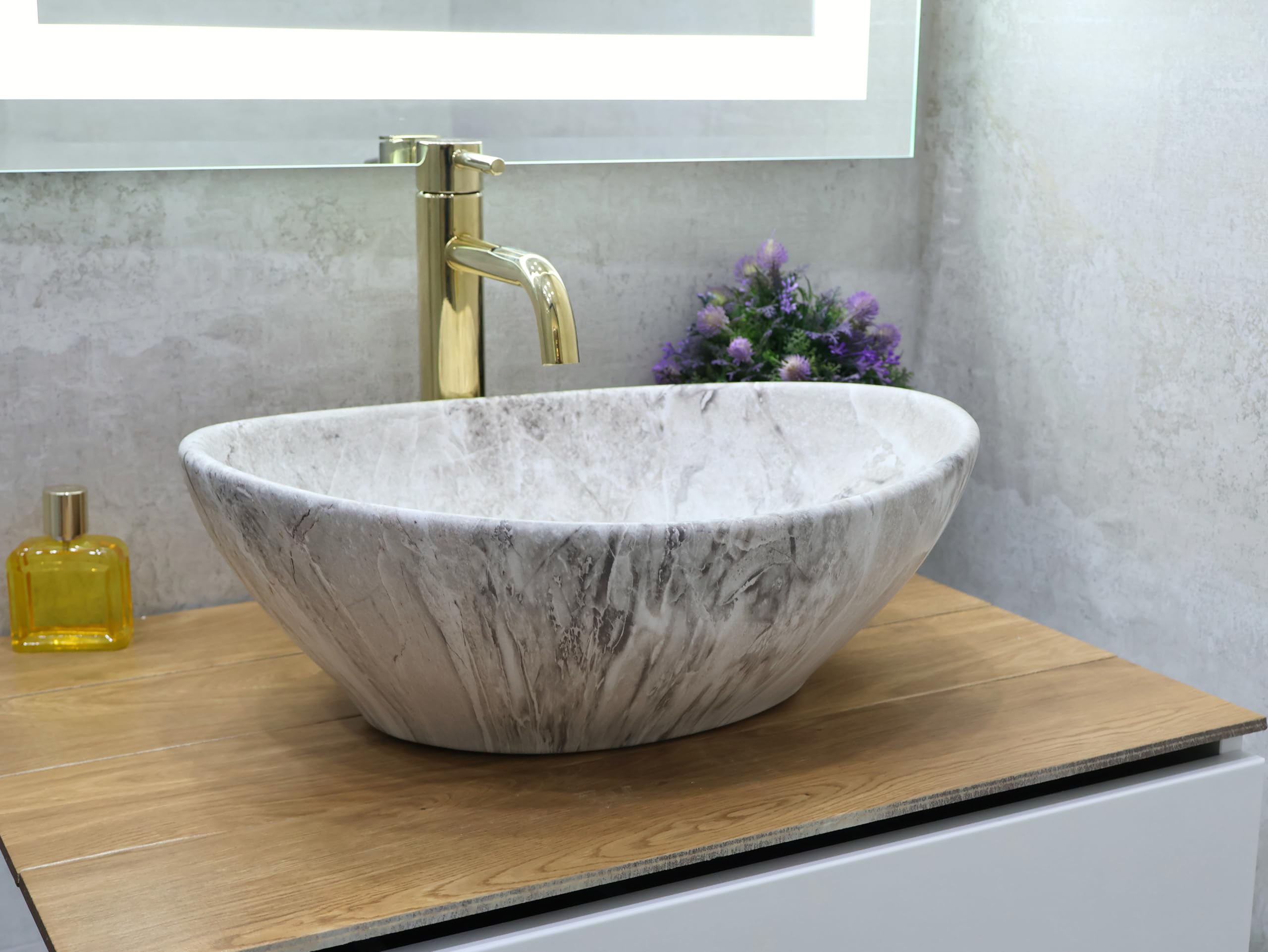 Aufsatzwaschbecken Matt Modern Waschbecken ohne Hahnloch - Elegant Aufsatzwaschbecken Oval für Badezimmer und Gäste WC - nur Bad Waschbecken - Modell 17
