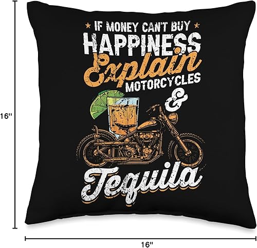 Miniatura 4 de Motorcycle Shirts For Men & Chopper Biker Gifts If Money Cant Buy Happiness Explain Tequila & Motorcycles - Almohada de 16 x 16 pulgadas, multicolor