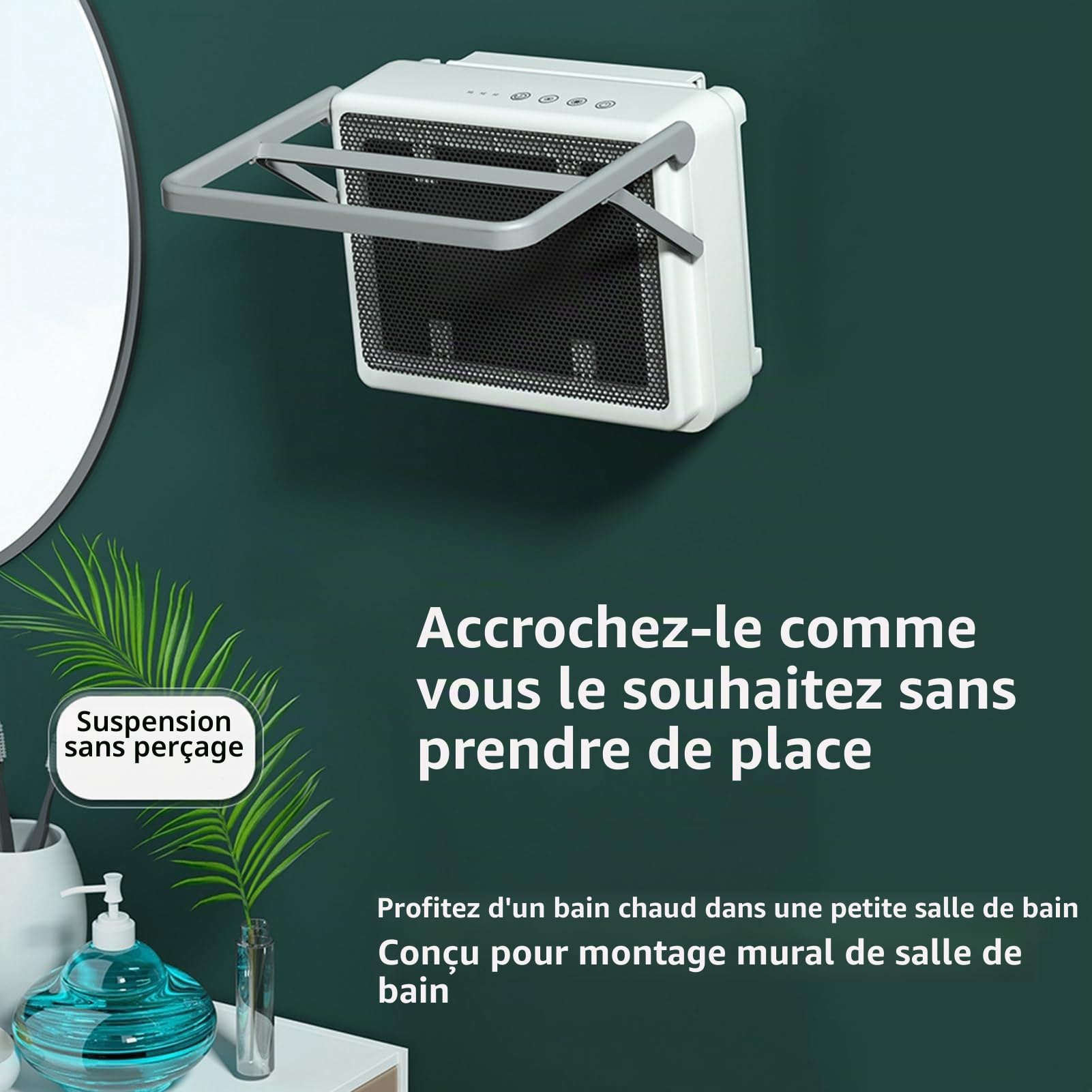 Chauffe-Serviettes Mural, radiateur soufflant 2000 W, radiateur électrique Silencieux, Chauffage Rapide en céramique avec 2 Vitesses d'air Chaud, minuterie 1-4 Heures, Chauffe-Serviettes
