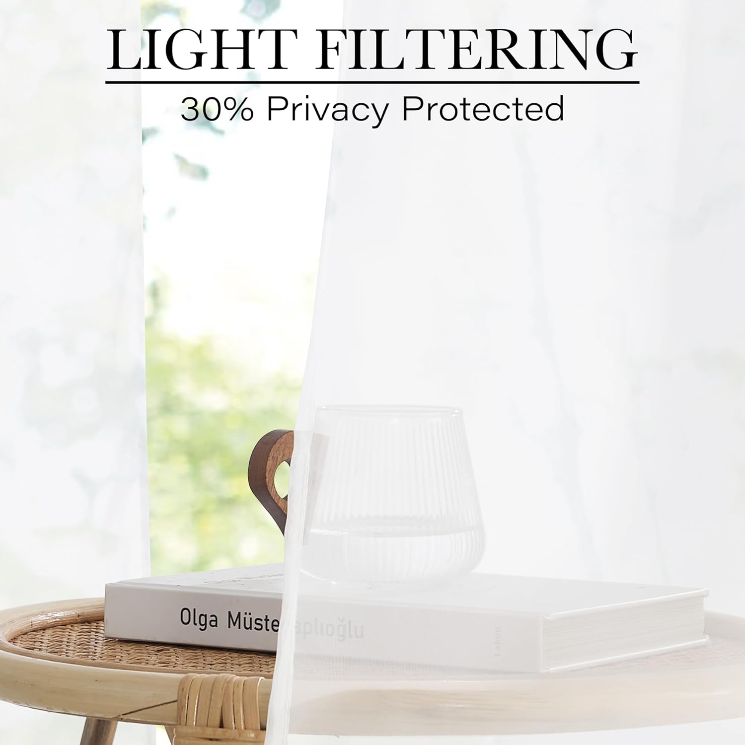 NICETOWN 2 Panels French Sheer Door Curtain Panel, Voile Light Filtering, Rod Pocket Window Treatment for Front Back Patio Glass Door/Bedroom/Living Room/Room Divider (40 x 72 Inch, White)