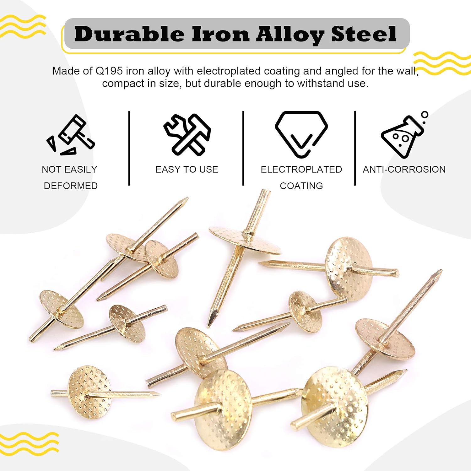 Hilitchi 10-60lbs Assorted Quick Easy Wall Nails Hooks Hangers for Hanging Photo Picture Frame Plaster Picture Hanging Kit on Wooden Drywall for Picture Mirror, Jewel and More (Pack of 65)