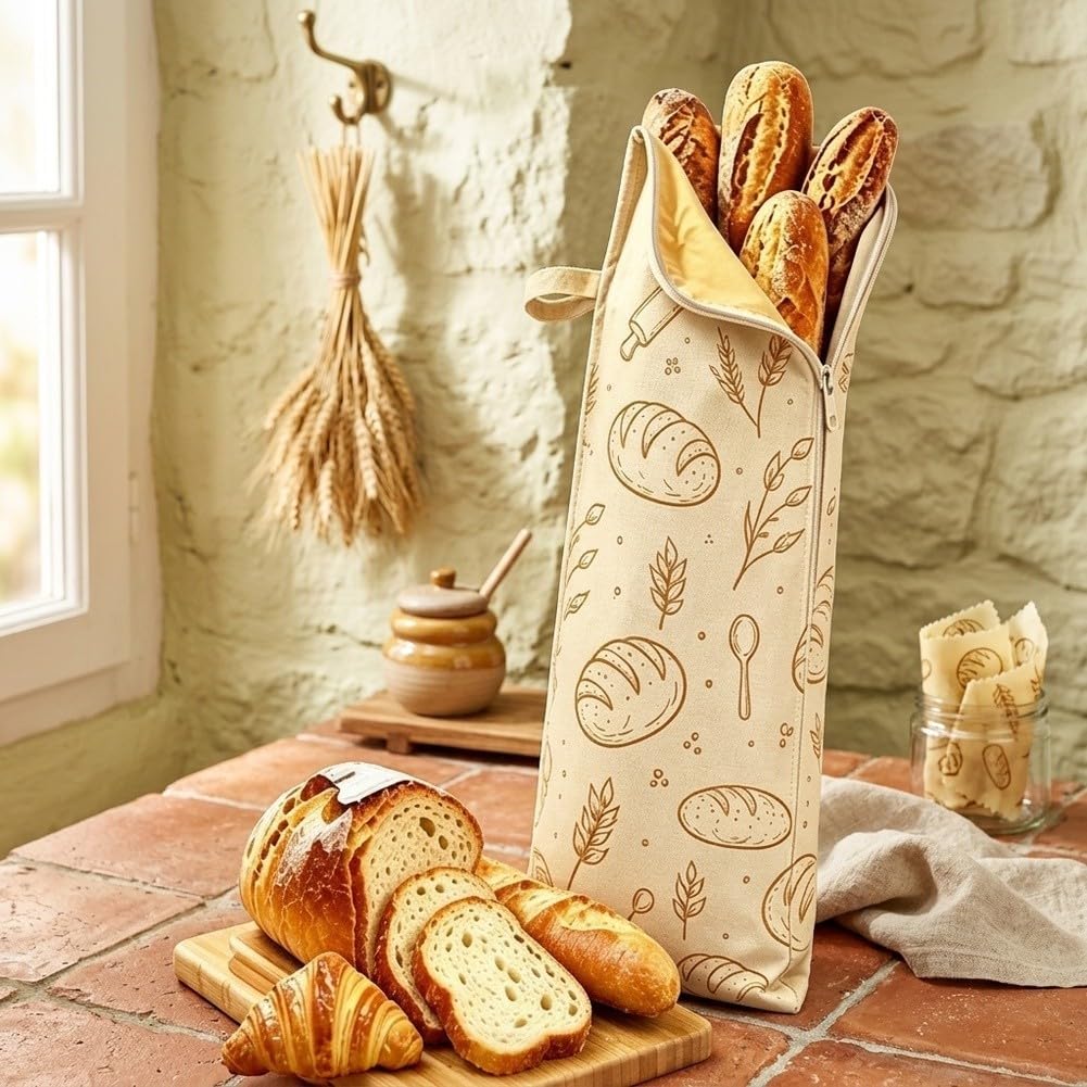 Sacchetto per il pane in cera d'api in cotone naturale riutilizzabile per impasto e pane fatto a mano 17 x 70 cm, set da 2 pezzi, traspirante, regolazione dell'umidità, senza plastica, conservazione