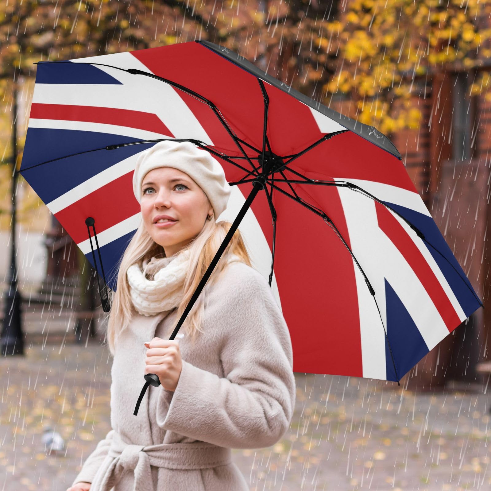 ALAZA Umgekehrter Regenschirm für Regen und Sonne, automatisches Öffnen und Schließen, 117,8 cm, tragbar, umgekehrt, faltbar, UV-Regenschirm für Damen und Herren