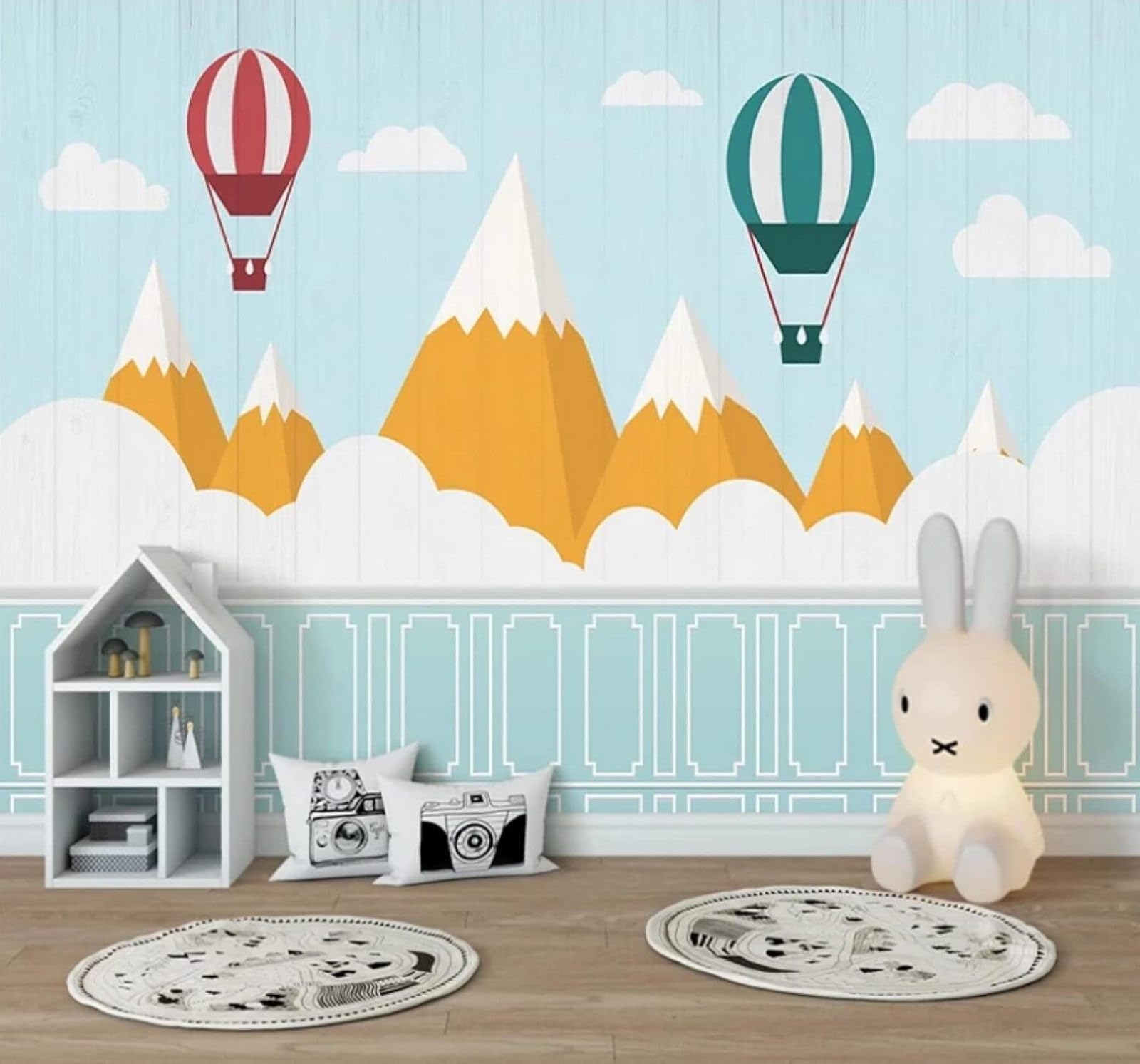 XLMING Cartoon Blue Hot Air Balloon Mountain Peaks White Clouds 3D Wallpaper Luxury Home Dining Decor Paste Sofa Living Room The Wall for Bedroom Mural-250cm×170cm