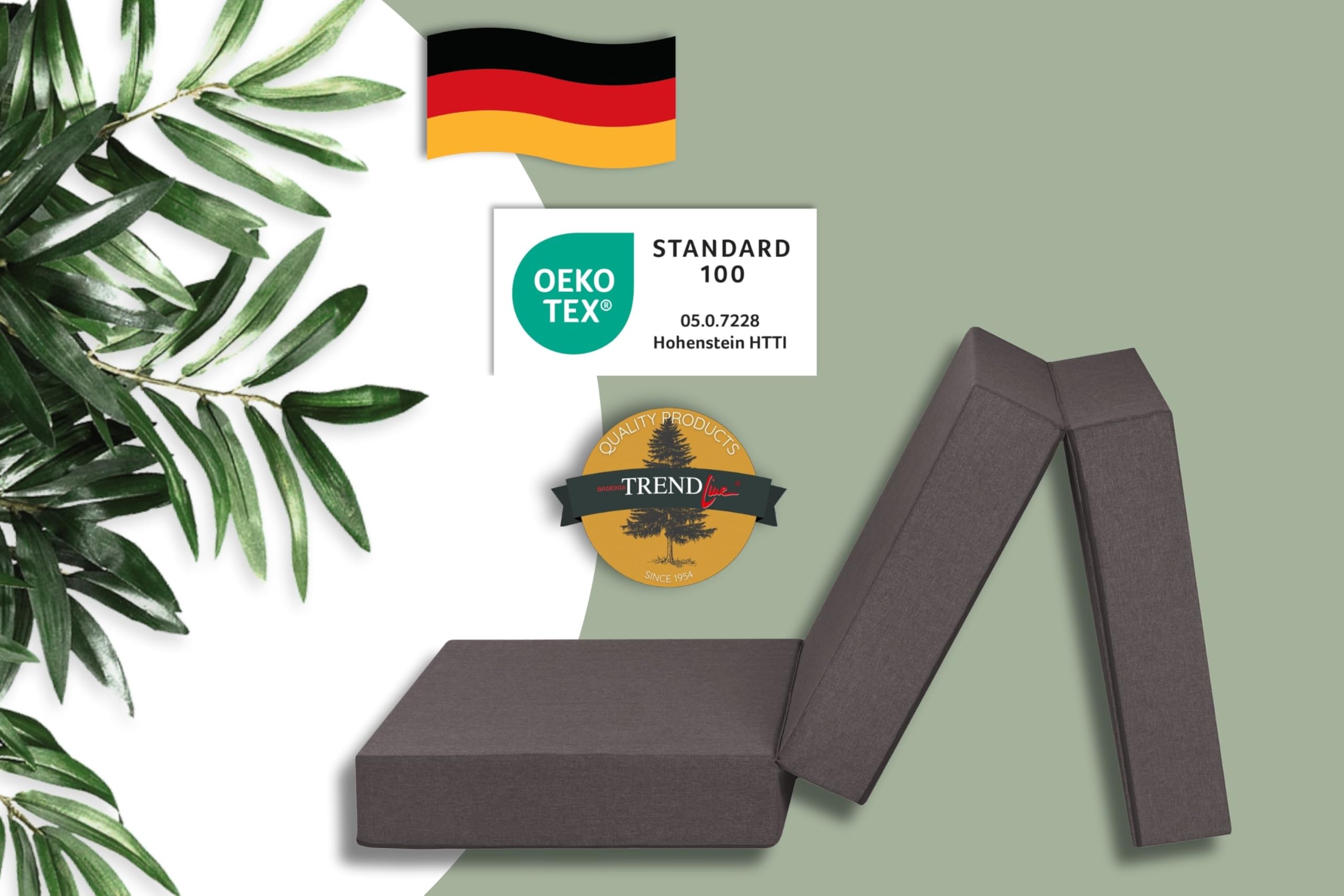Badenia Trendline Colchón Plegable XXL para Invitados, 196 x 65 x 15,5 cm, Núcleo de Espuma de 15 cm, Funda Lavable, Gris Claro, Certificado Oeko-Tex