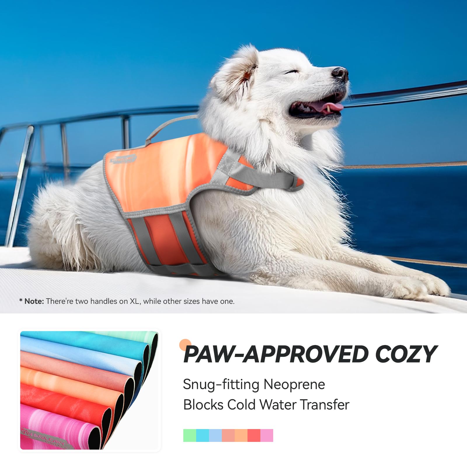 VIVAGLORY Neoprene Dog Life Jacket, Dog Buoyancy Aid for Swimming & Boating, Life Vest with Handle - Image 2