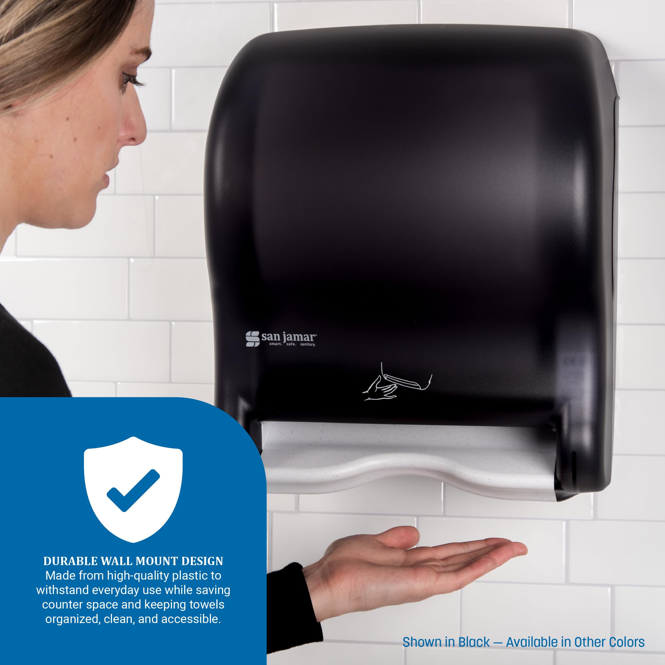 San Jamar T8400TBK Smart Essence elektroniczny dozownik ręczników w rolce, 11,8 szer. x 25 cm wys. x 30 cm, czarny, plastik