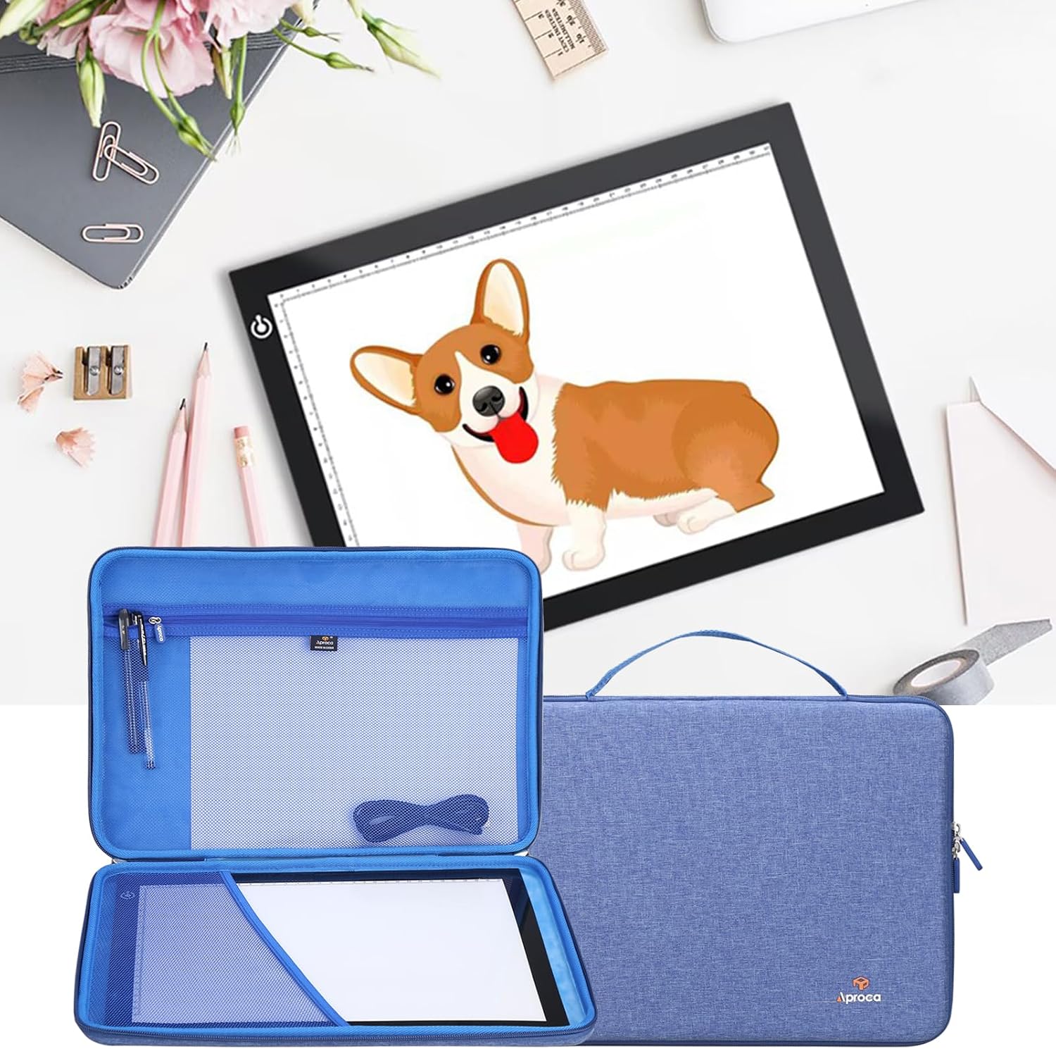 Aproca Case Compatible with LitEnergy Portable A4 / NXENTC A4 / iVyne Rechargeable A4 Light Tracing Box, Portable Storage Bag for Accessories -Blue (Case Only)
