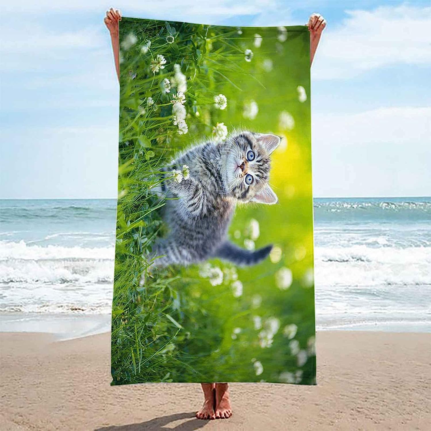Telo Mare, Telo Fitness, Telo Da Palestra, 200 X 200 Cm, Asciugamano In Microfibra, Compatto, Asciugatura Rapida, Ultra Assorbente, Ultra Leggero, Per Sport, Tema Travel, Gatto Animal -1U7M/D5S0-0W3O
