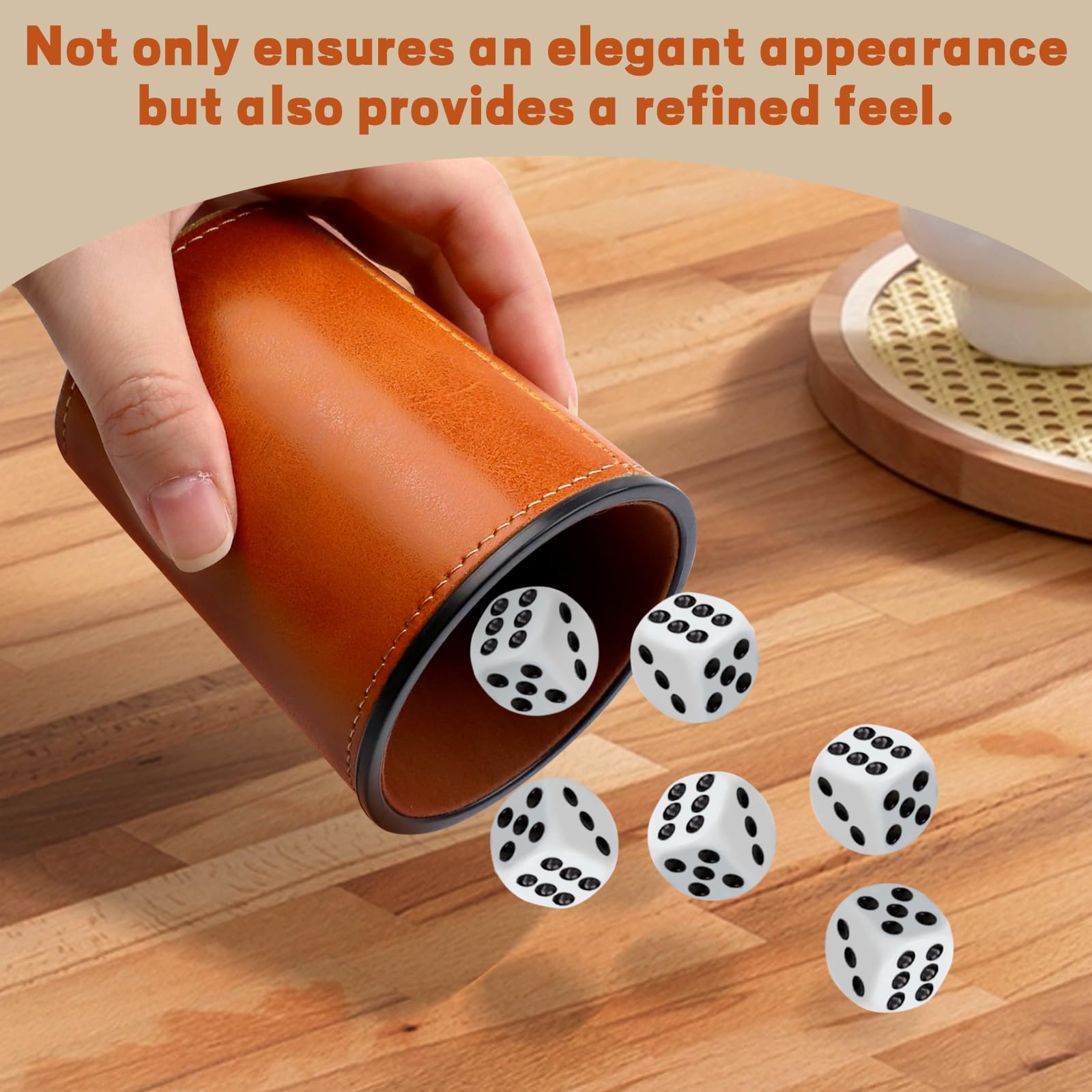 6 Pezzi Set di Tazze per Dadi, Coppetta per Dadi in Pelle Set, Tazze di Dadi in Pelle PU con 30 Dadi ideali, Tazza di Dadi in Pelle Insonorizzata per Viaggi