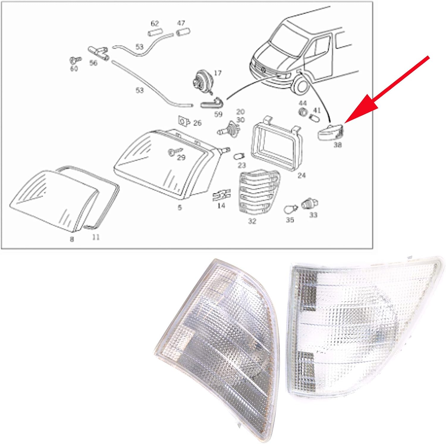 Corner Lamp Base Front Indicators White Left Right Corner Light Turn Signal for Mercedes Benz 95-06 Sprinter Van 901-904 9018200121 9018200221