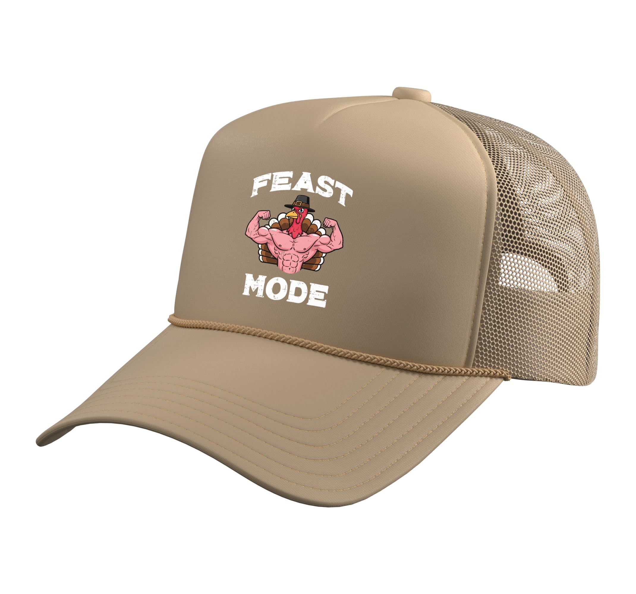 Thanksgiving Buff Turkey Feast Muscle Workout Gym Men Trucker Hat with Adjustable Mesh Back One Size Khaki