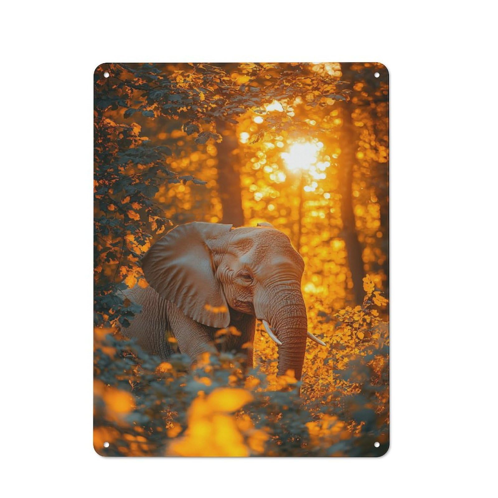 Junmoney Style-6 Elephant In Golden Forest Light Barn Style Metal Wall Decor 40X30cm, Country Metal Sign For Kitchen, Cottage, Porch Or Garden Room