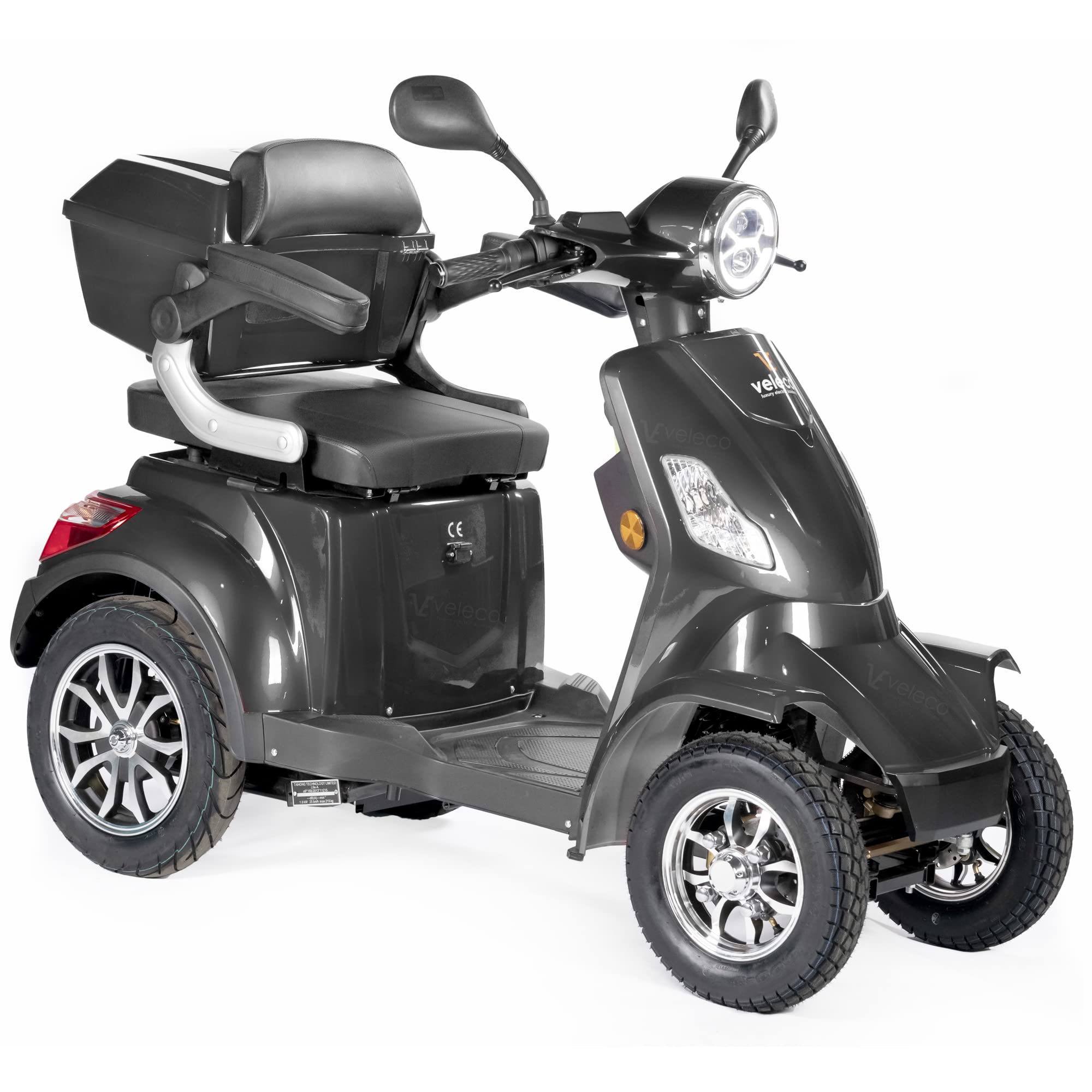 VELECO FASTER - Dispositivo Disabili a 4 ruote - Completamente assemblato e pronto all'uso - Sicuro e stabile - Allarme - Ampio deposito e portabicchieri(GRIGIO)