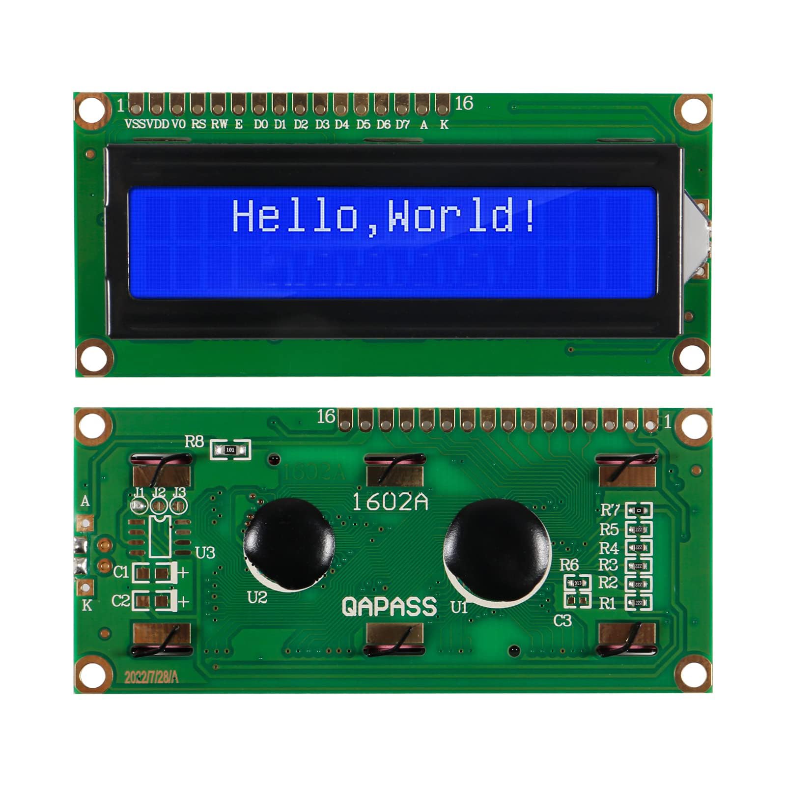 Paquete de 20 módulos de pantalla LCD LCD1602 de 16 x 2 caracteres en fila de caracteres con retroiluminación azul, módulo LCD PCF8574T PCF8574 IIC I2C para Raspberry Pi Arduino STM32 DIY