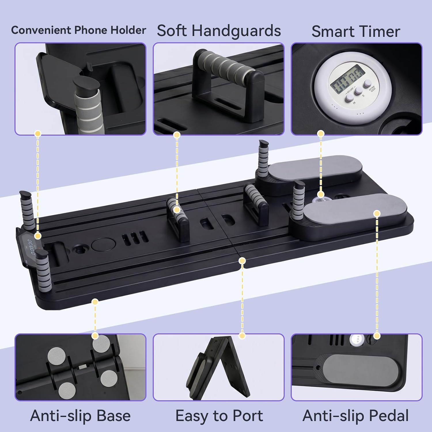 Pilates Board Für Zuhause(inkl. 5er-Set Widerstandsbänder) Faltbares Multifunktionales Reformer Board, Extra Stabile Konstruktion Mit Automatischem Rückprall, für Kern- und Bauchmuskeltraining
