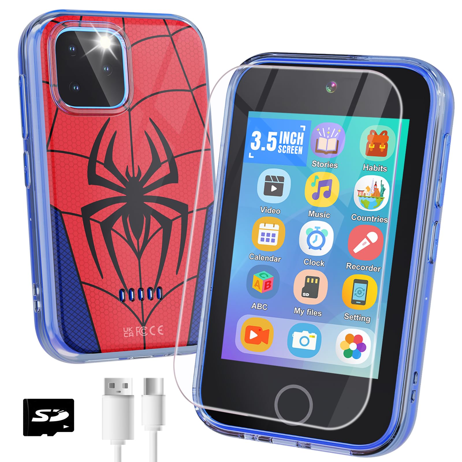 Kids Phone for Boys, 3.5'' Touchscreen Spider Toy Phone for Kids Age 3-8