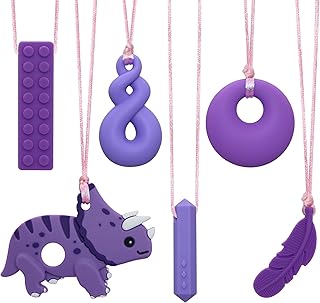 Chewy Necklaces for Sensory Kids, Boys and Girls, Silicone Dinosaur Chewy Necklaces for Autism, ADHD, SPD, Chewable Oral Motor Pendant for Chlidren