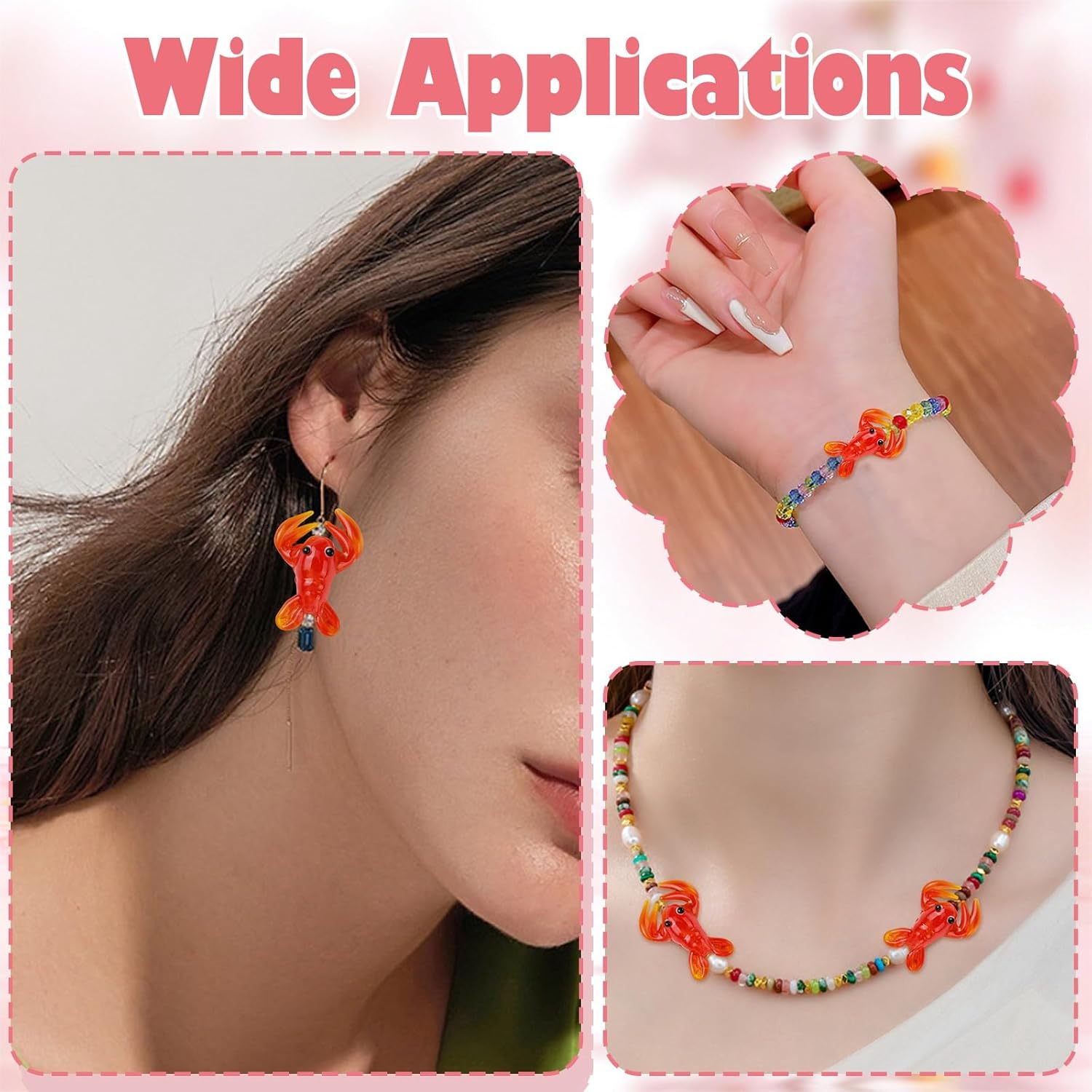 LiQunSweet 10 pcs Lovely Lobster Handmade Lampwork Beads Ocean Sea Red Animals Spacer Loose Glass Beads for DIY Earring Necklace Bracelet Jewelry Crafts - Image 7