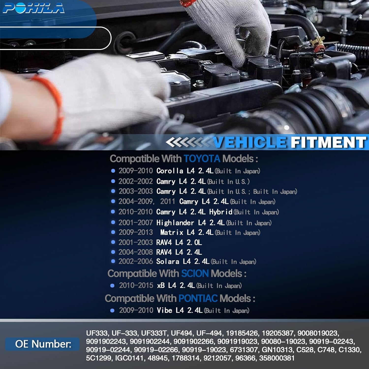UF333 Ignition Coil Pack Compatible with 2002 2003 2004 2005 2006 2007 2008 2009 Toyota Camry Corolla RAV4 Solara Highlander Matrix, Scion xB, Pontiac Vibe 2.0L 2.4L Replace UF494 4PCS