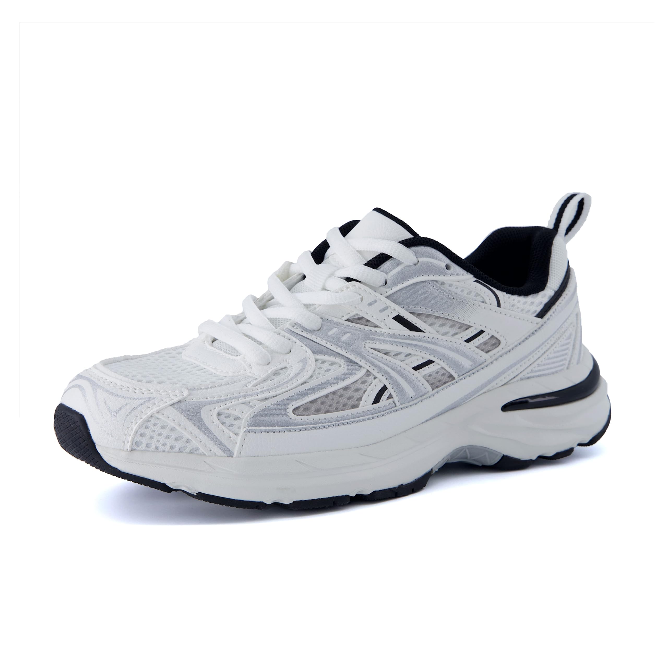 CUSHIONAIRE Sonic - Tenis cómodos e informales para caminar para mujer, de tela y cuero vegano, con cordones y espuma viscoelástica, Blanco/Negro, 38 EU