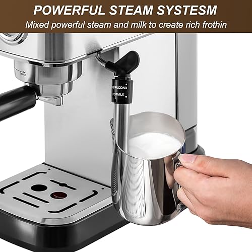 Miniatura 4 de Máquina de café expreso de 15 barras con vaporizador de leche, máquina de café Home Expresso para capuchino y café con leche (plata, acero