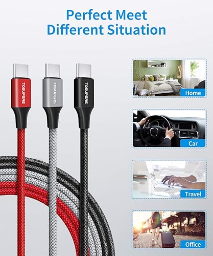 Vista 42 de Cable USB C corto de 1 pie, paquete de 2, carga rápida de 3A, cable de carga USB A a USB C trenzado para Samsung Galaxy S24 S23 S22 S21 S20 S10 S9