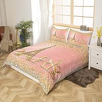 Vista 2 de Erosebridal Juego de ropa de cama de París para niñas y mujeres, funda de edredón de la Torre Eiffel, tamaño Queen, funda de edredón de lentejuelas