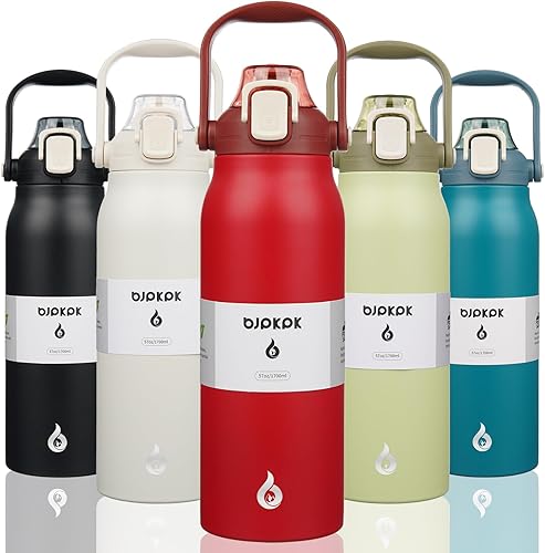 BJPKPK - Botellas de agua con aislamiento y pajilla, deportiva, de 57 oz, tapa que se abre con una mano, fáciles de transportar, a prueba de fugas y