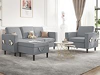 Vista 12 de Mjkone Juego de sofás de 3 piezas de 78 pulgadas de ancho para sala de estar, juegos de muebles seccionales en forma de L de 3 plazas, sofá y sofá