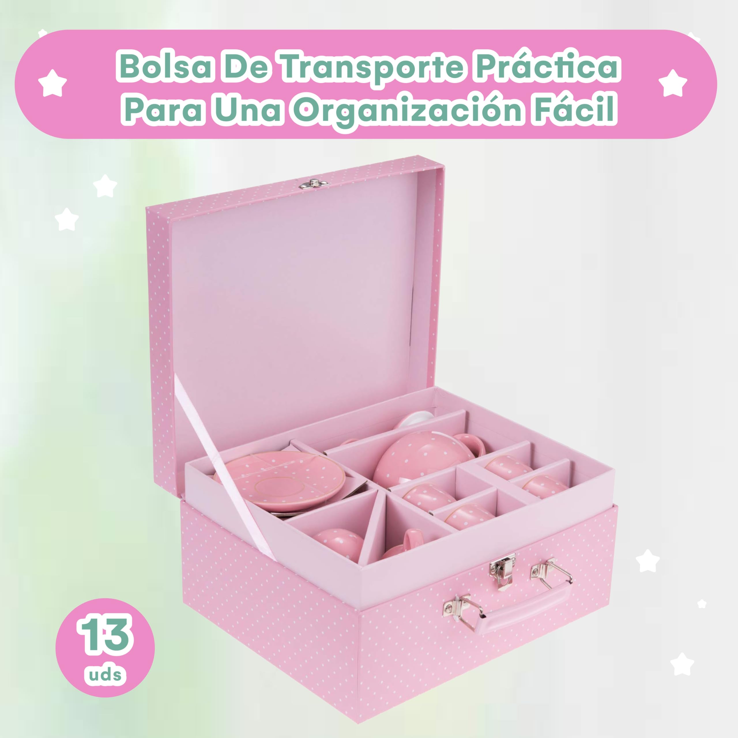Jewelkeeper - Juego de té para niñas, Servicio de té Juguete de Porcelana, vajilla Infantil de 13 Piezas - Diseño de Lunares Rosas