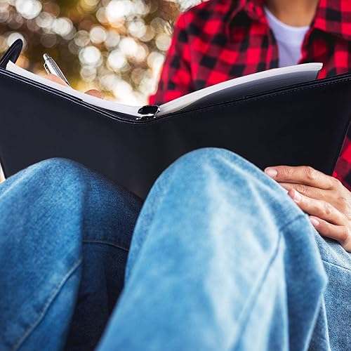 Vista 5 de Antner Carpeta A5 de piel sintética de 6 anillas, para papel de relleno A5, planificador personal A5, carpeta de presupuesto recargable con cierre