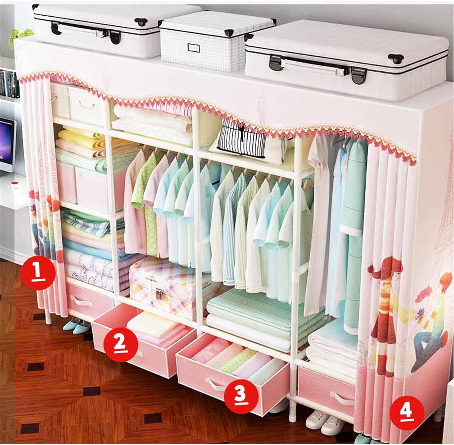Portable Fabric Wardrobe,Simplicity Rental House Closet Clothing Storage Cabinet Wavy Lace Cupboard for Sock,Toy(Size:168 * 80 * 46CM) (168 * 170 * 46CM)