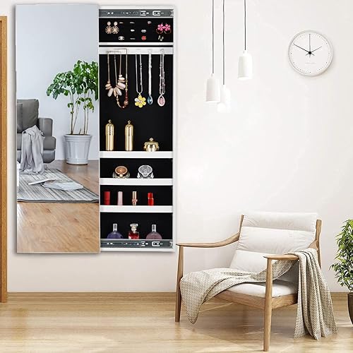 Miniatura 2 de HOUAGI Armario de joyería con espejo, organizador de armario de joyería montado en la paredpuerta, espejo de longitud completa de 42.5 pulgadas de